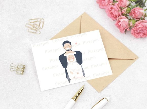 Designing Love: The Cute Muslim Couple Illustration