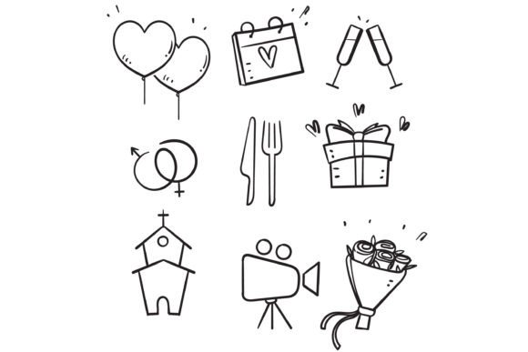 Doodle Wedding Icon Collection: Your Go-To for Charming Visuals