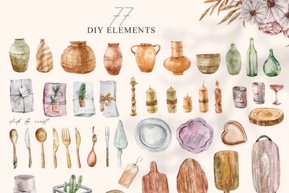 Watercolor Boho Wedding Decor Clipart for Your Creative Projects