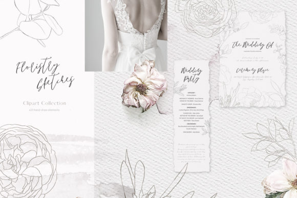 Wedding Floral Clipart: Elegant Floristry Sketches